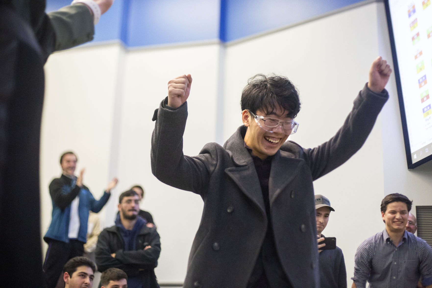 ME 340 Robot Competition, Zhu Celebrates